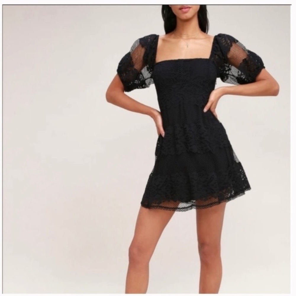 Free People Be Your Baby Black Lace Babydoll Mini Dress Small S RR12 - Picture 5 of 16